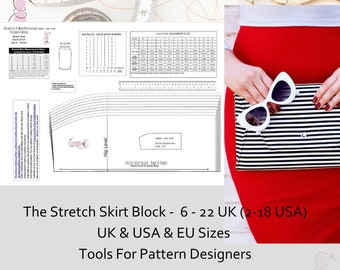 Stretch Skirt Block Sizes UK 6 - 22 USA 2- 18 EU 34 - 50 -  Ideal For Dressmakers, Pattern Cutters, and Designers, Make your own patterns!