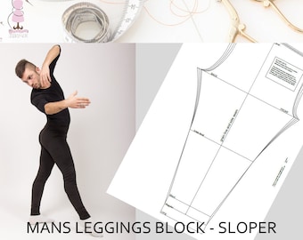 Mens Leggings Block "Meggings" Tight Stretch Mans Trouser Block- No Side Seam- Ideal For dance Wear- Sizes S-XL- AO Printed Sheet