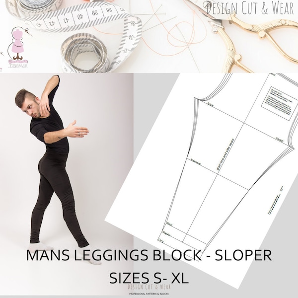 Mens Leggings Block "Meggings" Tight Stretch Mans Hose Block- Keine Seitennaht- Ideal für Tanzabnutzung- Größen S-XL- AO Printed Sheet