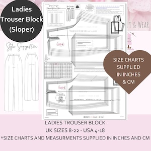 The Basic Trouser Block - UK size 8 -22 ( US size 4- 18) Ideal For Designers and Pattern Cutters - Make Your Own Patterns and slopers !