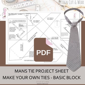 PDF Tie Pattern Sheet - Making Instructions - Instant download - Make your own Funky Tie! Ideal for Wedding Ties!