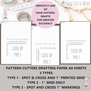 Muster-Zeichnerpapier - 3 x A0 Bögen in einer Packung - Punkt & Kreuz - 1" Abstand - oder 3" Grid Paper - Oder Grid Plus Spot and Cross -80gsm -Gefaltet