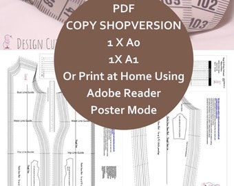 PDF Stretch Dress Block Sizes XXS to 4XL Sloper - Copy Shop Version Ideal For Pattern Cutters, Designers, 1 X A0 sheet & 1 X A1 Sheet