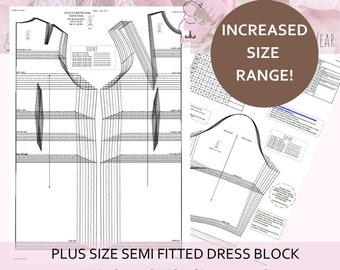 Plus Size Semi-Fitted Dress Block UK Size 16 to 30- US Size 12 to 26 - European Size 44'' to 58'' - Sloper - Make Your Own Patterns!