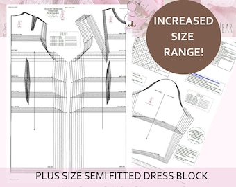 Plus Size Semi-Fitted Dress Block UK Size 16 to 30- US Size 12 to 26 - European Size 44'' to 58'' - Sloper - Make Your Own Patterns!