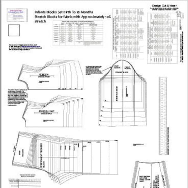 Ensemble de motifs de blocs extensibles pour bébés - Slopers - Corsage et manches, pantalon et jupe - DE LA NAISSANCE À 18 MOIS - Ensemble complet de blocs extensibles