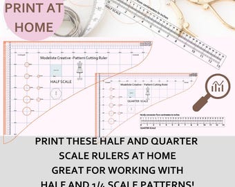 1/4 and 1/2 Scale Patter Cutting Rulers - PDF - Print at Home - Quarter & Half Scale - Inch - CM Conversion Rulers- 3 Pages - A4-USLetter