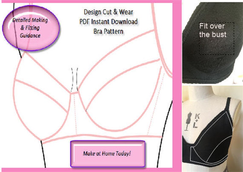 Basic Bra Pattern Block With Detailed Sewing and Fitting Guide PDF Instant Download Cup Size AA D Ideal For small fashion business. image 1