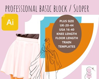Plus Size Full Circle Skirt Block / Sloper - UK Sizes 20- 44 U.S.A Sizes 16 - 40 -Adobe Illustrator - Digital Pattern Cutter Version