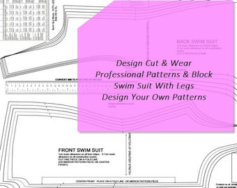 Swim Suit With Legs- Pattern Block- Stretch - Sizes XS TO XL Sloper - Ideal For Designers & Pattern Cutters- Make Your Own Patterns.
