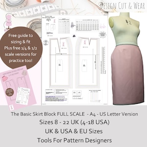 Basic Skirt Block - Detailed Measurements Supplied- Pattern Cutting Sloper -UK 8 - 22 USA equivalent 4-18 -A4 - U S Letter Version PDF Print