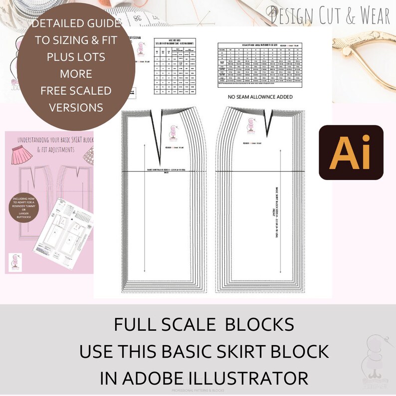 Basic Skirt Block - Detailed Measurements Supplied- Pattern Cutting ...