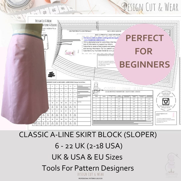 Classic A-Line Skirt Block / Sloper Sizes 6 TO 22 (UK sizes) Professional - Ideal For Designers & Dressmakers-