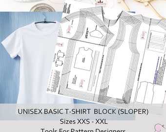 Unisex T-Shirt Block / Sloper- Size XXS to XXL -Design Your Own Patterns! Perfect For Designers, Pattern Cutters & Dressmakers