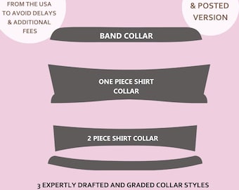 3 Expertly Drafted Collar Styles - To Go With The Design Cut & Wear Bodice Block - Band Collar - 1 Piece Shirt Collar - 2 Piece Shirt Collar