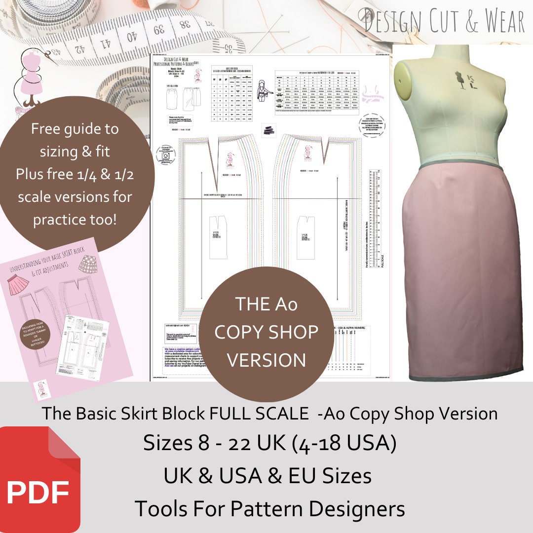 Basic Skirt Block - Detailed Measurements Supplied- Pattern Cutting ...
