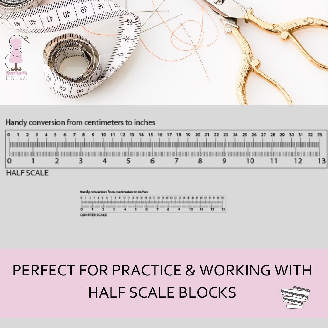 1/4 and 1/2 Scale Patter Cutting Rulers - PDF - Print at Home - Quarter ...