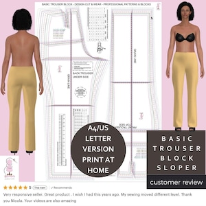 ベーシックトラウザー - プロフェッショナルブロック/スローパー - UKサイズ 8 - 22 (USA 4-18) EU 36- 50 デジタルダウンロード - 自宅で印刷 - PDF A 4-US Sレター