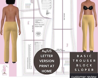 Basic Trouser - Professional Block / Sloper - UK Sizes 8 - 22 (USA 4-18) Eu 36- 50  Digital Download - Print at Home - PDF A 4-U S Letter