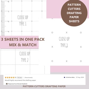 Papier pour dessinateurs de patrons - Lot de 3 feuilles A0 - Spot & Cross - Espacement 1" ou Papier quadrillé 1" - Ou Grid Plus Spot and Cross - 80 gsm - Pli