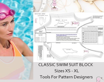 Stretch Swim Suit Block Sizes XS to XL Sloper - Ideal For Dressmakers, Pattern Cutters, and Designers, Make your own patterns!