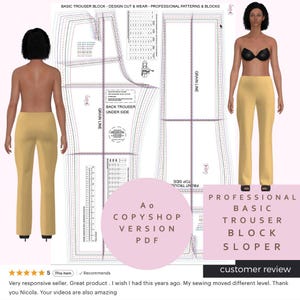 Basic Trouser -Professional Block - Sloper - UK Sizes 8 - 22 (USA equivalent 4-18) (E U 36 - 50) PDF A0 Copy Shop Version - Digital Download