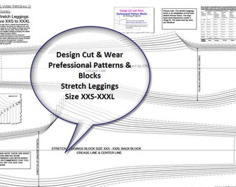 Stretch Knit Pants - Leggings-Tights Block- Professional Pattern Cutting Blocks - Size XXS-XXL Ideal for Pattern Cutters & Designers