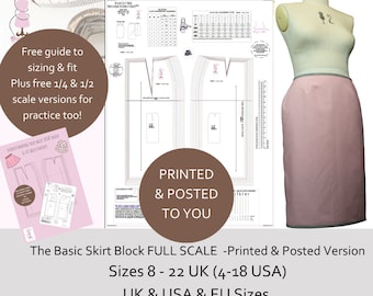 Basic Skirt Block- Detailed Measurement and Fit Guide- Pattern Cutting Sloper -UK 8 - 22 USA equivalent 4-18 - Printed & Posted Worldwide