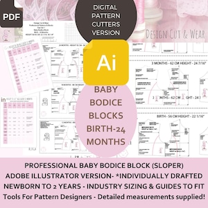 Lijfje BABY - Geboorte: 24 maanden - Hoogte: 56-92 CM -22 1/16- 36 1/4"- Professionele gedetailleerde maattabellen meegeleverd - Adobe Illustrator-versie