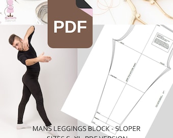 Mens Leggings Block "Meggings" Tight Stretch Mans Trouser Block- No Side Seam- Ideal For dance Wear- Sizes S-XL- Print at Home Today PDF