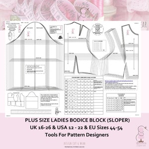 Plus Size Ladies Bodice Block Sleeve UK Size 16 to 26 US Size 12