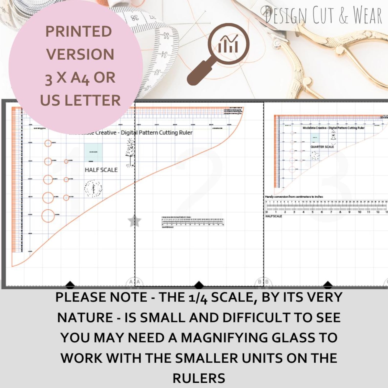 1/4 and 1/2 Scale Patter Cutting Rulers - PDF - Print at Home - Quarter ...