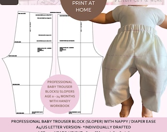 BABY Trouser / Pants  Block -Birth-24 Months -Height 56-92CM -22 1/16- 36 1/4”- Professional Size Charts Supplied - A4 -U.S Letter Version