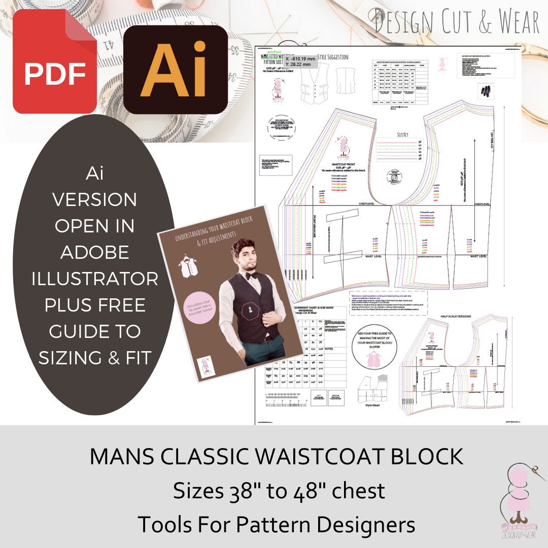 MANS FITTED WAISTCOAT Basic Block or Sloper Chest Size 38