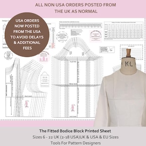 Basic Fitted Bodice Block UK 4-22* -USA (0-18*) & EU size conversions! Ideal for Designer Pattern Makers and Dressmakers! Printed and Posted