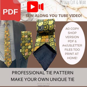 Professional PDF Designer Tie Pattern - Making Instructions & YouTube Video  - PDF A4/US Letter and A0 Copy shop Versions Included -Designer