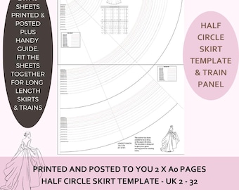 Printed and Posted Half Circle Skirt Blocks / Sloper-UK sizes 2 -32 - USA 0-28 - Extra Long Length - On 2 x A0 sheets -& Workbook To Inspire