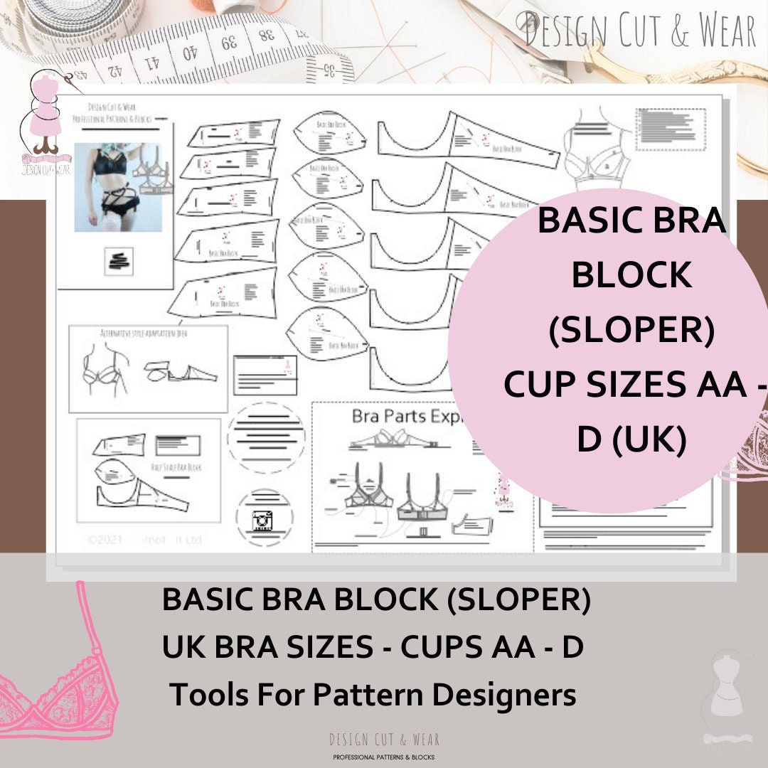 Basic Bra Pattern Block sloper Cup Size AA & D UK Created for