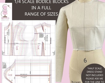 Quarter and Half Scale Basic Fitted Bodice Practice Blocks UK size 4-22*/USA (0-18*) Layered PDF-Free 1/4 & 1/2 Scales Ruler Printouts too!