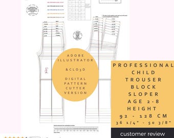 Child Trouser / Pants Block Sloper -Age 2-8 Digital Pattern Cutters Version -Adobe illustrator & CLO3D Compatible - Professionally Drafted