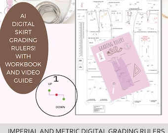 Digital Skirt Grading Rulers - Makes Grading FAST -Use in Ai or Print and Use in your studio! Metric + Inch Rules Supplied -Video & Workbook