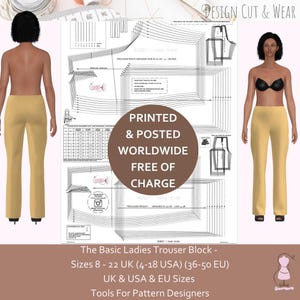 Basic Trouser Block - UK 8 -22 (US 4- 18) (EU 36-50) For Designers and Pattern Cutters - Make Your Own Patterns -  Printed & Posted to You