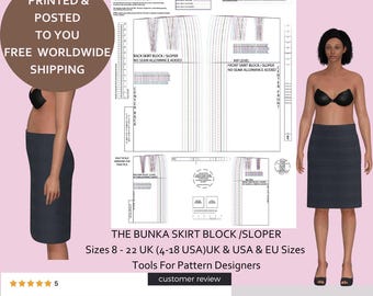BUNKA Style Skirt Block U K 8-22* -USA (4-18*) & EU size conversions! Ideal for Designer Pattern Makers and Dressmakers! Printed and Posted