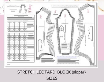 Leotard Pattern Block- Sizes XXS-XXL - U.K - U.S and European Size Equivalents Supplied- Ideal For Small Fashion Business Or Pattern Cutter