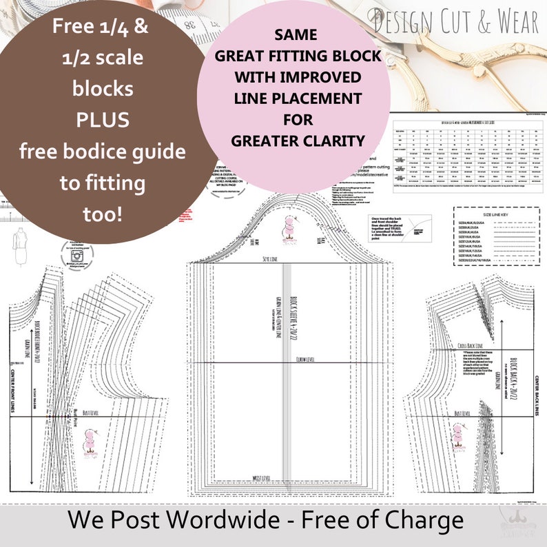 Basic Fitted Bodice Block UK 4-22 USA 0-18 & EU size conversions Ideal for Designer Pattern Makers and Dressmakers Printed and Posted image 2