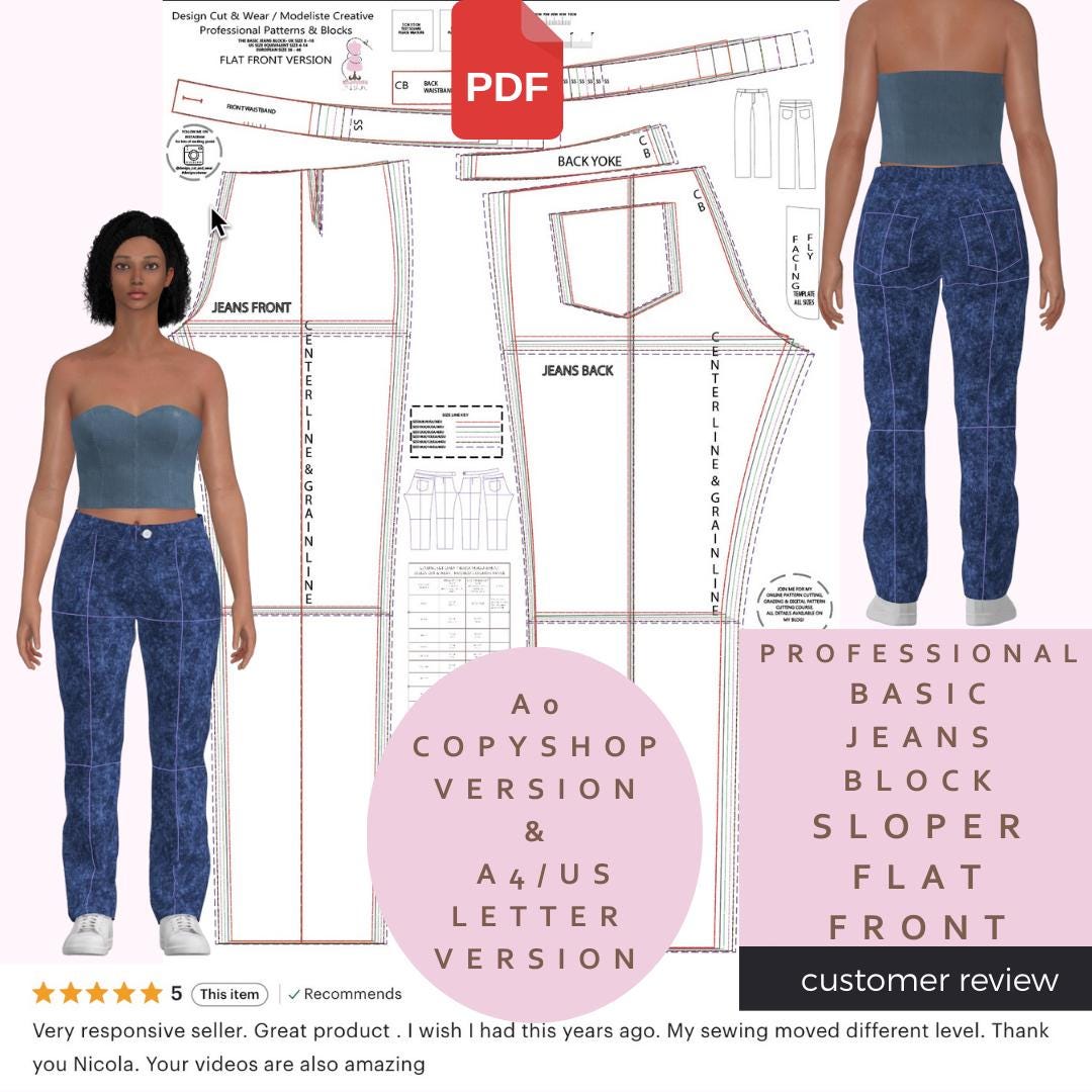 Jeans Block Pattern Jeans Block / Sloper - Flat Front - Design Your Own Patterns - UK - USA ...