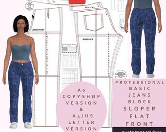 Jeans Block / Sloper - Flat Front - Design Your Own Patterns - UK - USA and EU Sizing - A0 and A4 / Us Letter Version pdf