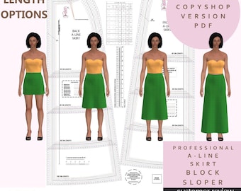 A-Line Skirt Block -Sloper -4 lengths -UK, USA & Eu sizing-Detailed Workbook -Perfect For Beginners to Pattern Drafting -A0 Copyshop version
