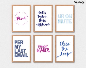 Corporate Jargon Home Office Wall Art Set of 6, Instant Download, Cute Home Office Decor for Working From Home