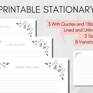 Conjunto estacionario motivacional imprimible con 3 citas inspiradoras / papel para escribir cartas / conjunto de escritura inspiradora